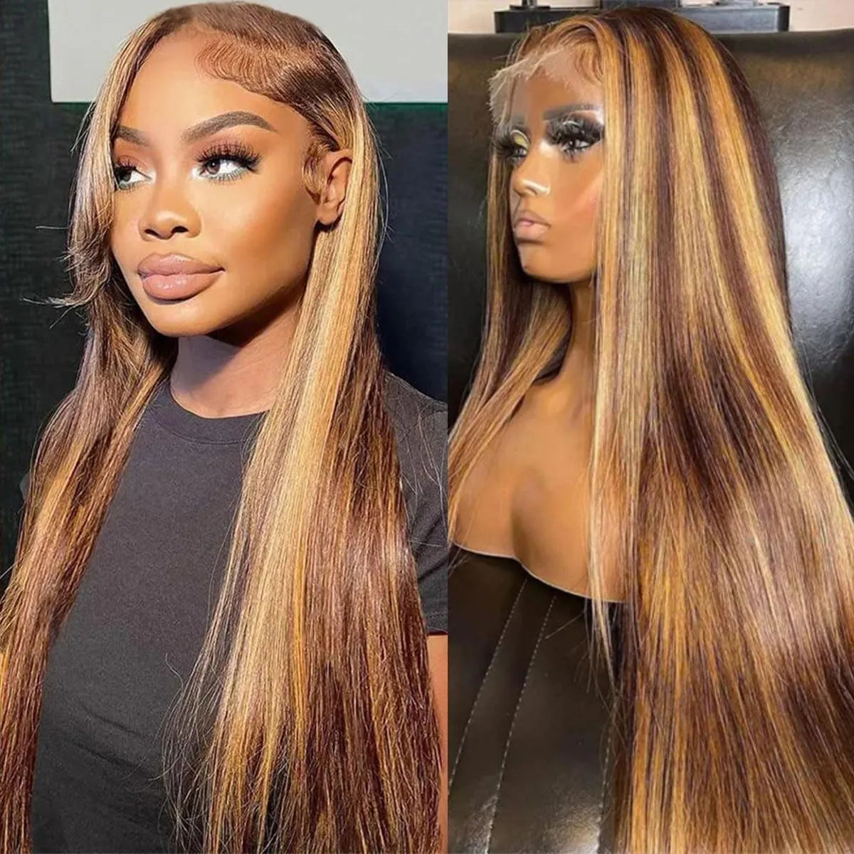 Lumihair Highlight 4/27 Straight Wig 30 Inches 13x6 Lace Hair Net Synthetic Wig Fashion Women's Wig Cute And Sexy Wig