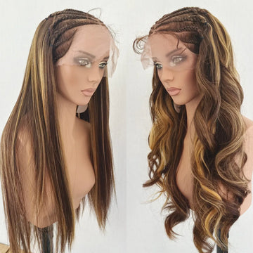 Lumihair Highlight 4/27 Braid Body Wave Straight Wig 30 Inches 13*6 Lace Hair Net Synthetic Wig Fashion Women's Wig Cute And Sexy Wig