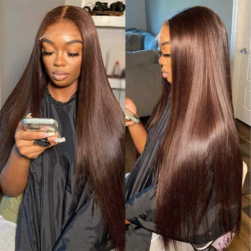 Lumihair Chocolate Brown Synthetic Wig Lace Front Wig 13x6 HD Lace 30-Inch Straight Synthetic Wig Baby Hair