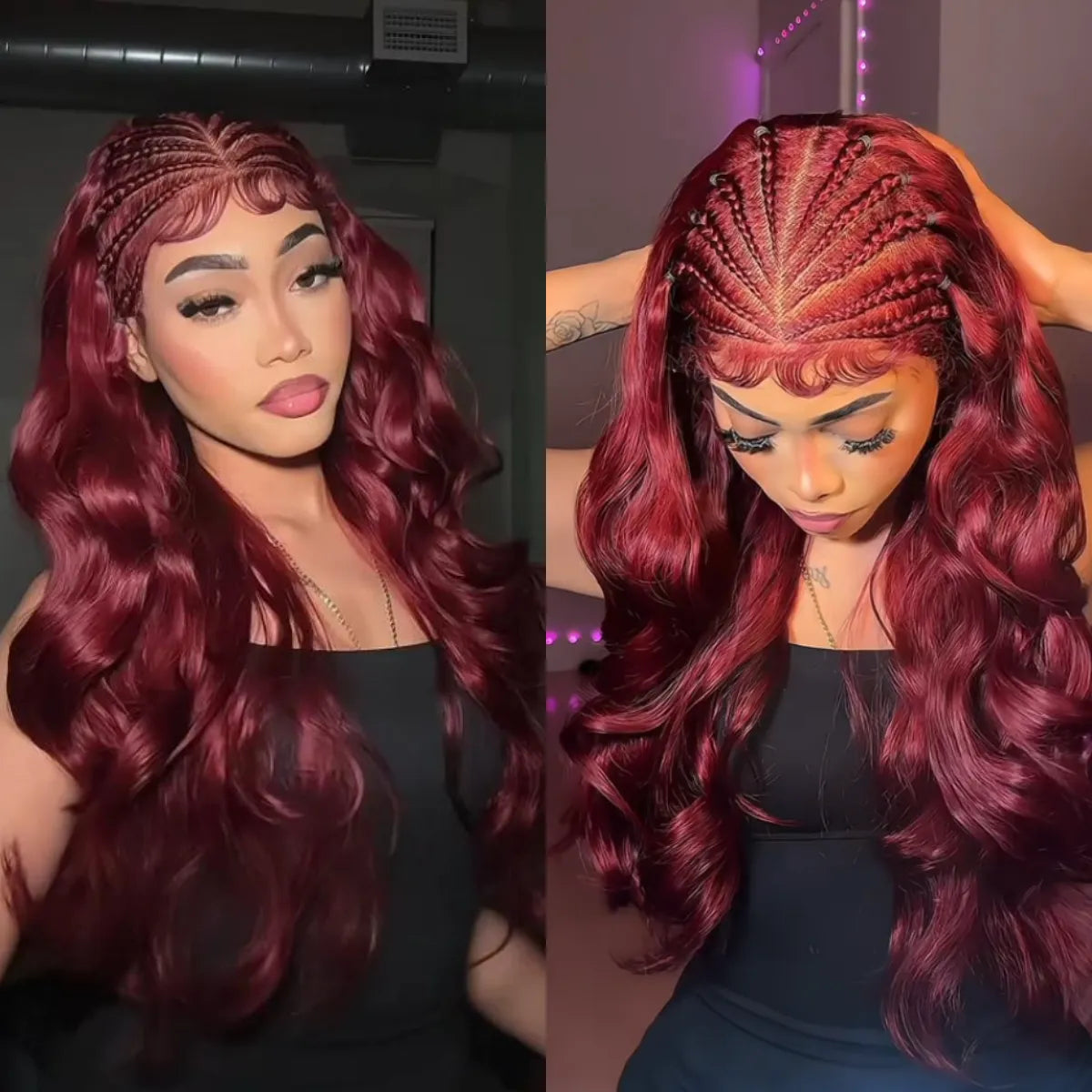 Lumihair Burgundy Red 99J Body Wave Braid Wig 30 Inches 13*6 Lace Hair Net Synthetic Wig Fashion Women's Wig Cute And Sexy Wig