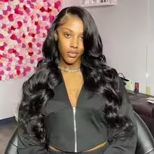 Lumihair Synthetic Lace Front Wig, 13x6 Lace Front Wig Pre-plucked Body Wave Glueless 1B Black Wigs For Black Women 30inch