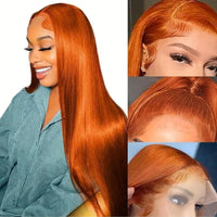 Lumihair Ginger Yellow 13x6 Lace Front Wig 30 Inch Long Straight Baby Hair Sun Orange Color For Stylish Looks Pre Plucked Natural Hairline Fashion Women's Wig Cute And Sexy Wig