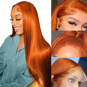 Lumihair Ginger Yellow 13x6 Lace Front Wig 30 Inch Long Straight Baby Hair Sun Orange Color For Stylish Looks Pre Plucked Natural Hairline Fashion Women's Wig Cute And Sexy Wig