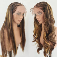 Lumihair Highlight 4/27 Braid Body Wave Straight Wig 30 Inches 13*6 Lace Hair Net Synthetic Wig Fashion Women's Wig Cute And Sexy Wig
