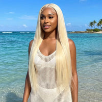 Lumihair 613 Gold Blonde Straight Wig 30 Inches 13x6 Lace Front Synthetic Wig For Natural Look Fashion Women's Wig Cute And Sexy Wig detail image 5
