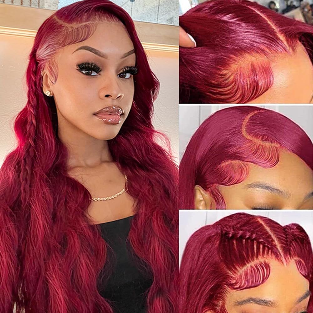 Lumihair Synthetic Wig Burgundy Red 99J Body Wave Straight Wig 30-Inch 13*6 Lace Hair Net Synthetic Wig Fashion Women's Wig Cute And Sexy Wig