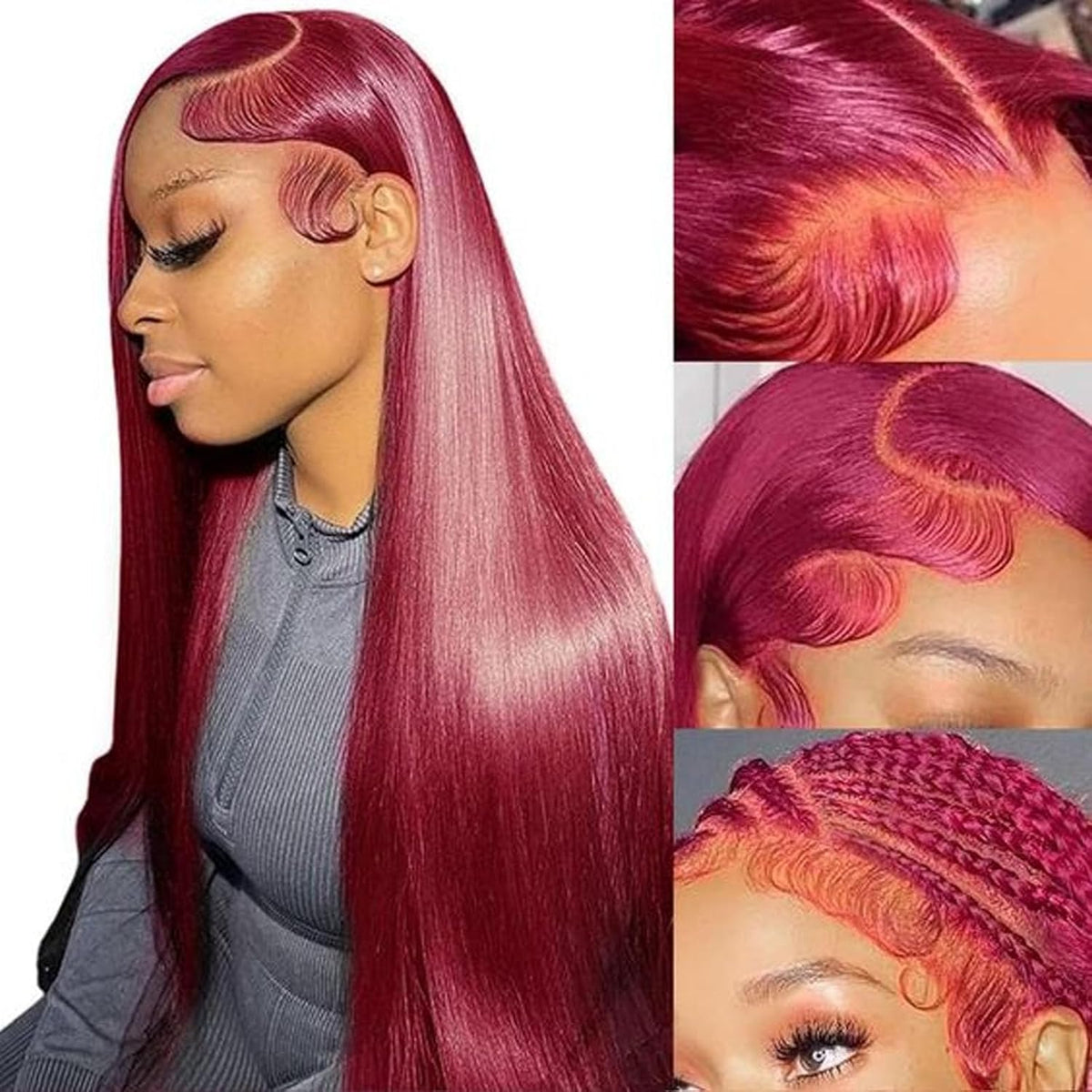 Lumihair Synthetic Wig Burgundy Red 99J Body Wave Straight Wig 30-Inch 13*6 Lace Hair Net Synthetic Wig Fashion Women's Wig Cute And Sexy Wig
