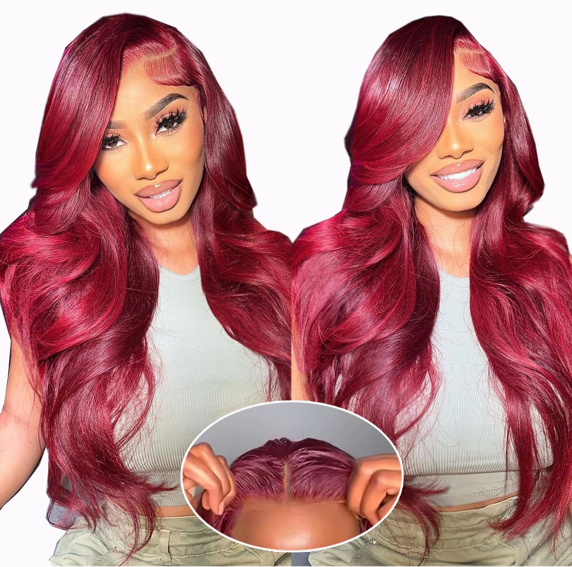 Lumihair Synthetic Wig Burgundy Red 99J Body Wave Straight Wig 30-Inch 13*6 Lace Hair Net Synthetic Wig Fashion Women's Wig Cute And Sexy Wig