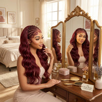 Lumihair Burgundy Red 99J Body Wave Braid Wig 30 Inches 13*6 Lace Hair Net Synthetic Wig Fashion Women's Wig Cute And Sexy Wig detail image 1