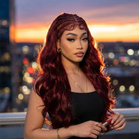 Lumihair Burgundy Red 99J Body Wave Braid Wig 30 Inches 13*6 Lace Hair Net Synthetic Wig Fashion Women's Wig Cute And Sexy Wig detail image 2