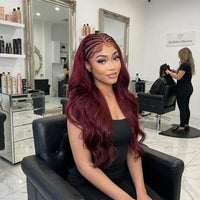 Lumihair Burgundy Red 99J Body Wave Braid Wig 30 Inches 13*6 Lace Hair Net Synthetic Wig Fashion Women's Wig Cute And Sexy Wig detail image 3