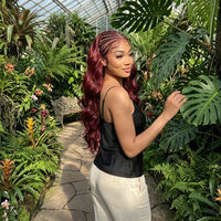 Lumihair Burgundy Red 99J Body Wave Braid Wig 30 Inches 13*6 Lace Hair Net Synthetic Wig Fashion Women's Wig Cute And Sexy Wig detail image 4