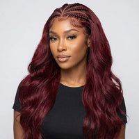 Lumihair Burgundy Red 99J Body Wave Braid Wig 30 Inches 13*6 Lace Hair Net Synthetic Wig Fashion Women's Wig Cute And Sexy Wig detail image 5