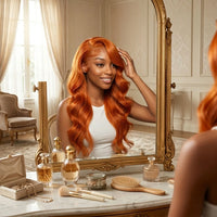 Lumihair Ginger Yellow 13x6 Lace Front Wig 30 Inch Long Body Wave Baby Hair Sun Orange Color For Stylish Looks Pre Plucked Natural Hairline Fashion Women's Wig Cute And Sexy Wig detail image 1