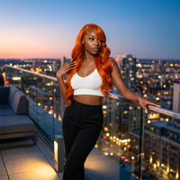Lumihair Ginger Yellow 13x6 Lace Front Wig 30 Inch Long Body Wave Baby Hair Sun Orange Color For Stylish Looks Pre Plucked Natural Hairline Fashion Women's Wig Cute And Sexy Wig detail image 2