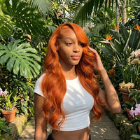 Lumihair Ginger Yellow 13x6 Lace Front Wig 30 Inch Long Body Wave Baby Hair Sun Orange Color For Stylish Looks Pre Plucked Natural Hairline Fashion Women's Wig Cute And Sexy Wig detail image 5