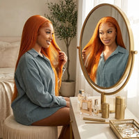 Lumihair Ginger Yellow 13x6 Lace Front Wig 30 Inch Long Straight Baby Hair Sun Orange Color For Stylish Looks Pre Plucked Natural Hairline Fashion Women's Wig Cute And Sexy Wig detail image 1