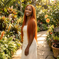 Lumihair Ginger Yellow 13x6 Lace Front Wig 30 Inch Long Straight Baby Hair Sun Orange Color For Stylish Looks Pre Plucked Natural Hairline Fashion Women's Wig Cute And Sexy Wig detail image 5