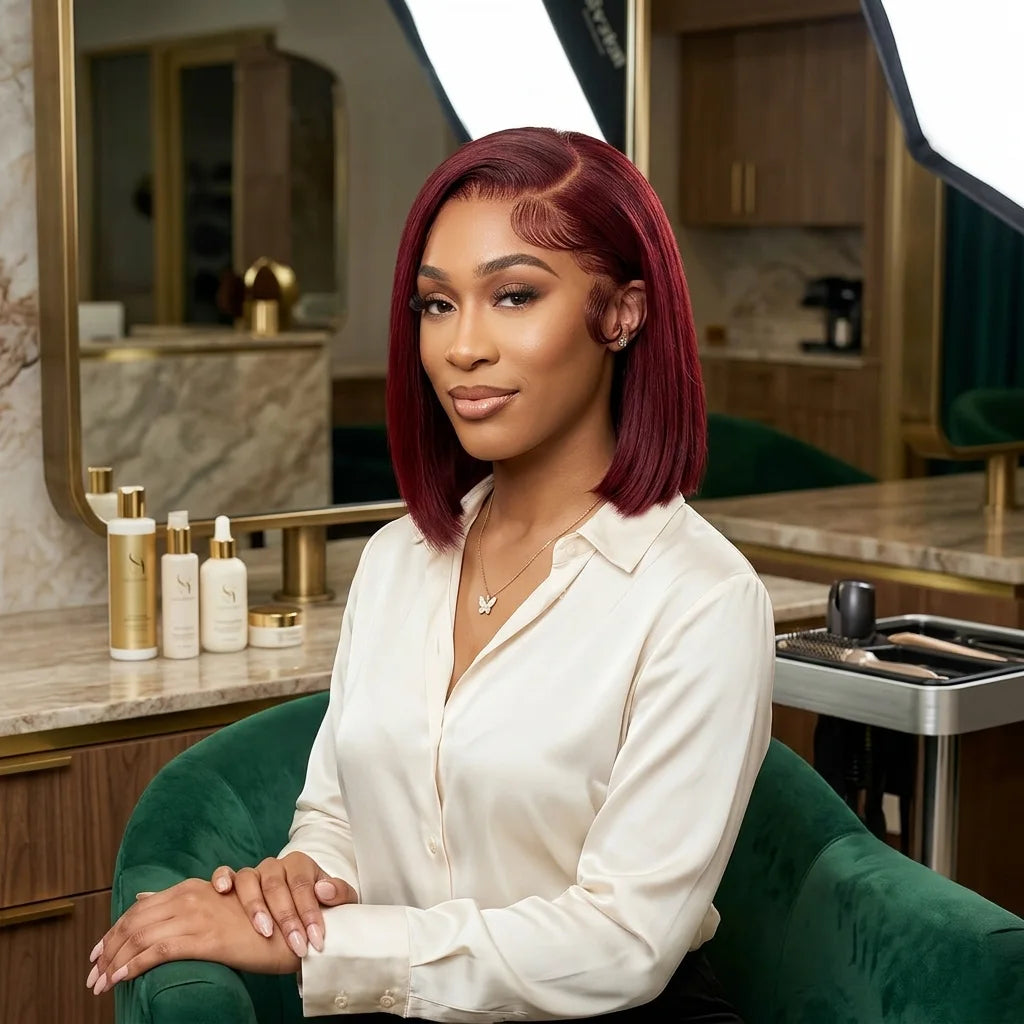 Lumihair Glueless HD Lace 99J Straight Bob Wig detail image 4