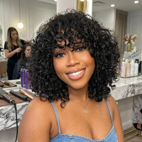 Lumihair Glueless HD Lace Black Curly Bob Wig detail image 2
