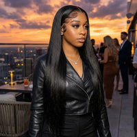 Lumihair Natural Color Black Synthetic Straight Wig 13x6 Lace Front 30 Inches Long Straight Fashion Women's Wig Cute And Sexy Wig detail image 2
