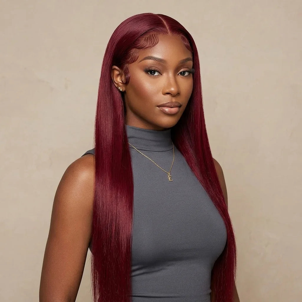 Lumihair Synthetic Wig Burgundy Red 99J Body Wave Straight Wig 30-Inch 13*6 Lace Hair Net Synthetic Wig Fashion Women's Wig Cute And Sexy Wig detail image 2