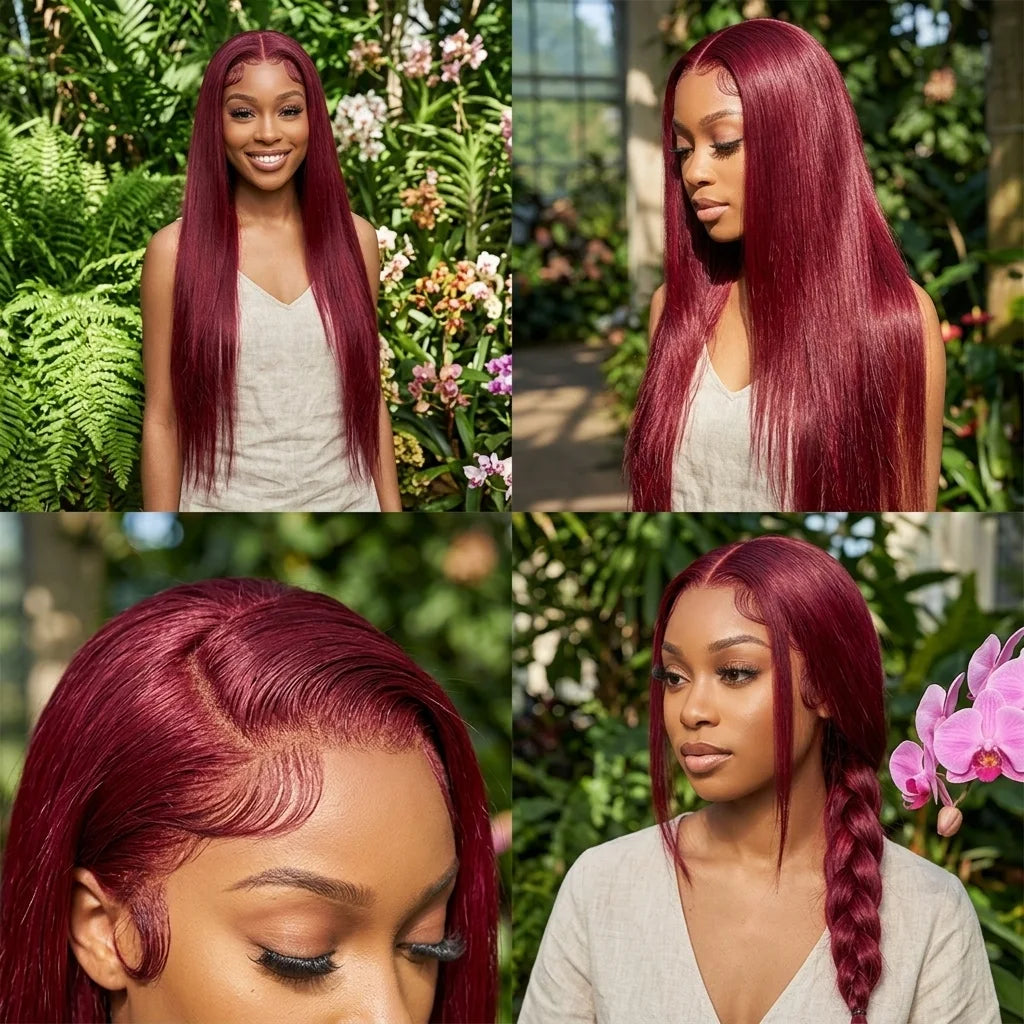 Lumihair Synthetic Wig Burgundy Red 99J Body Wave Straight Wig 30-Inch 13*6 Lace Hair Net Synthetic Wig Fashion Women's Wig Cute And Sexy Wig detail image 3