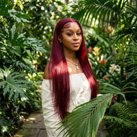 Lumihair Synthetic Wig Burgundy Red 99J Body Wave Straight Wig 30-Inch 13*6 Lace Hair Net Synthetic Wig Fashion Women's Wig Cute And Sexy Wig detail image 4