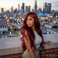 Lumihair Synthetic Wig Burgundy Red 99J Body Wave Wig 30-Inch 13*6 Lace Hair Net Synthetic Wig Fashion Women's Wig Cute And Sexy Wig detail image 2