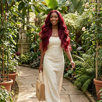 Lumihair Synthetic Wig Burgundy Red 99J Body Wave Wig 30-Inch 13*6 Lace Hair Net Synthetic Wig Fashion Women's Wig Cute And Sexy Wig detail image 3