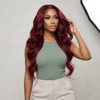 Lumihair Synthetic Wig Burgundy Red 99J Body Wave Wig 30-Inch 13*6 Lace Hair Net Synthetic Wig Fashion Women's Wig Cute And Sexy Wig detail image 4